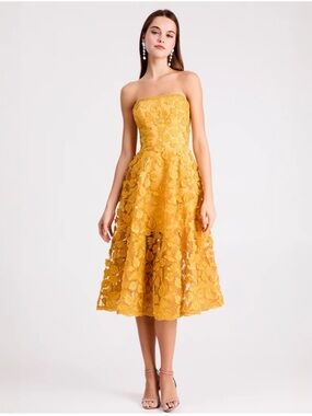 helsi florence marigold 3d floral embroidered strapless midi dress size XS NEW